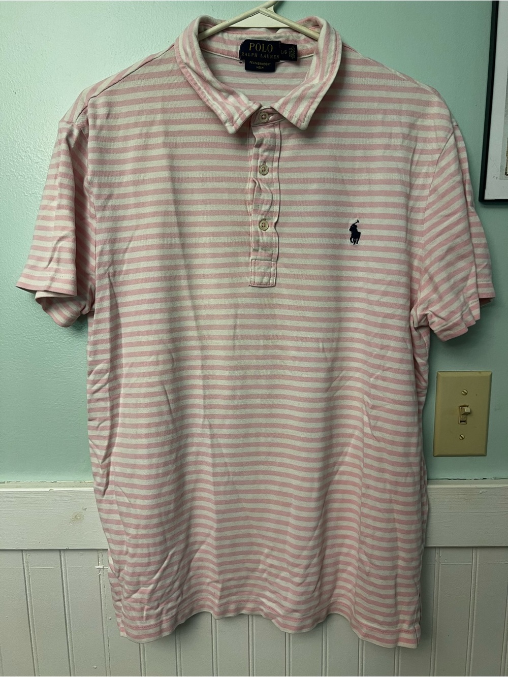Men’s Polo by Ralph Lauren Men’s Pink and White Stripe Polo Shirt